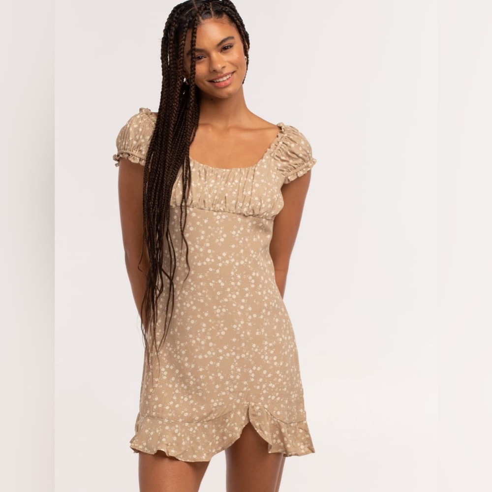 LOVE TREE Ditsy Emma Dress Mini Size S Color Tan Beige Cream